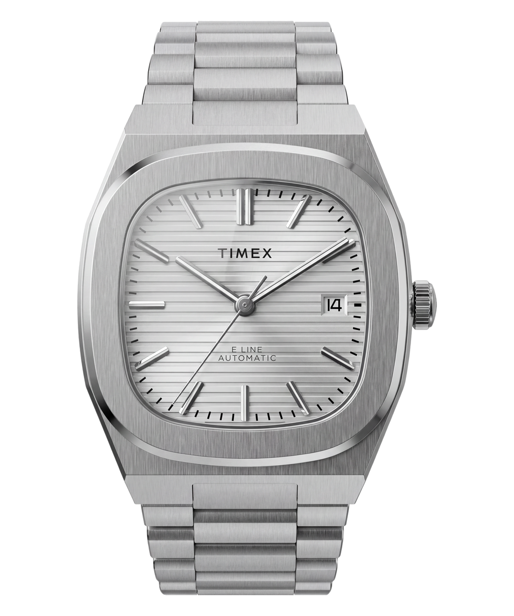 Timex E Line Men's Automatic Watch with Silver Dial and Silver Strap TW6A00500