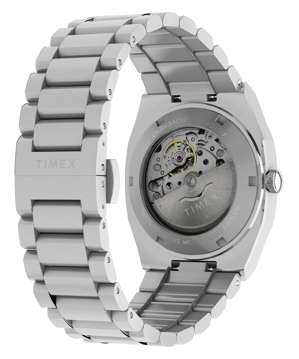 Timex E Line Men's Automatic Watch with Silver Dial and Silver Strap TW6A00500