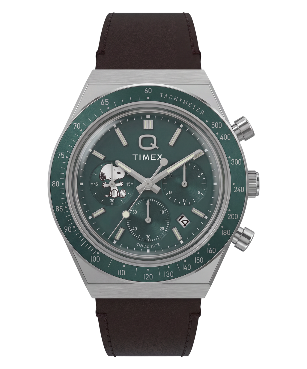 Timex Peanuts Mens Chronograph Watch with Green Dial and Brown Strap TW6A04400
