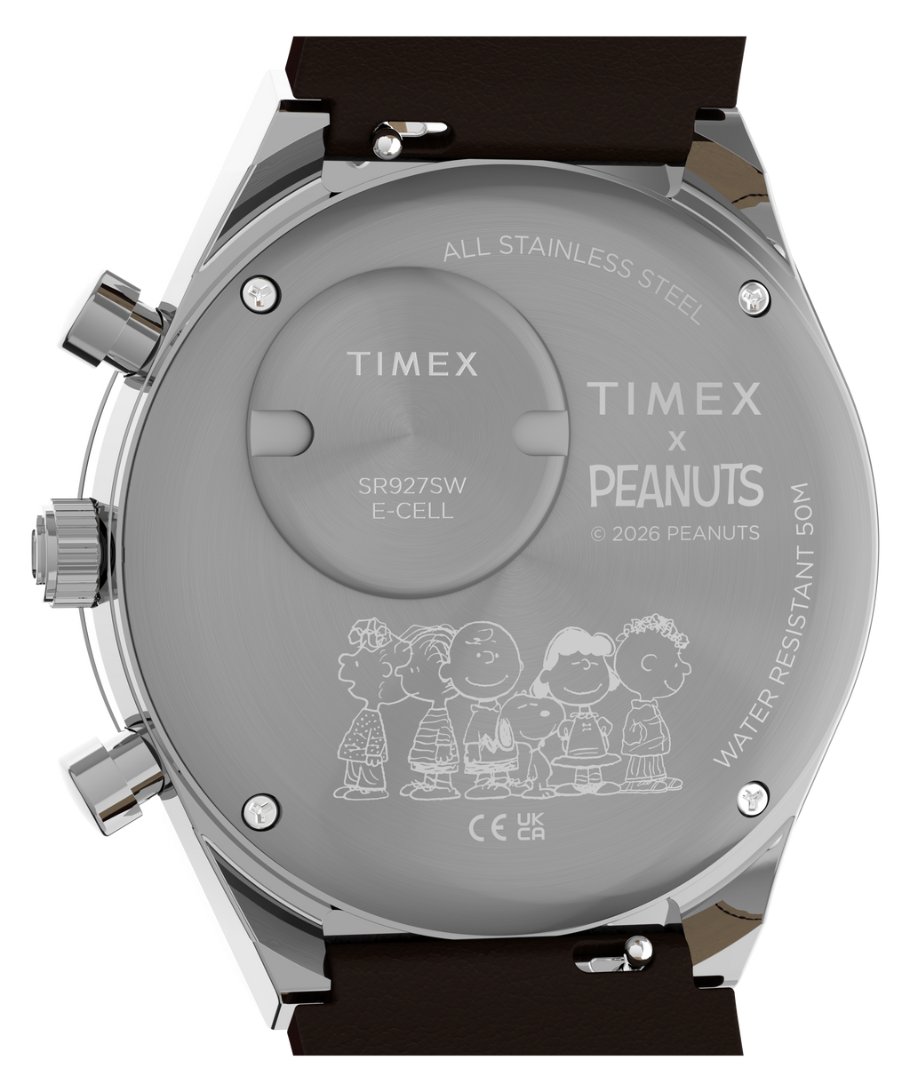 Timex Peanuts Mens Chronograph Watch with Green Dial and Brown Strap TW6A04400