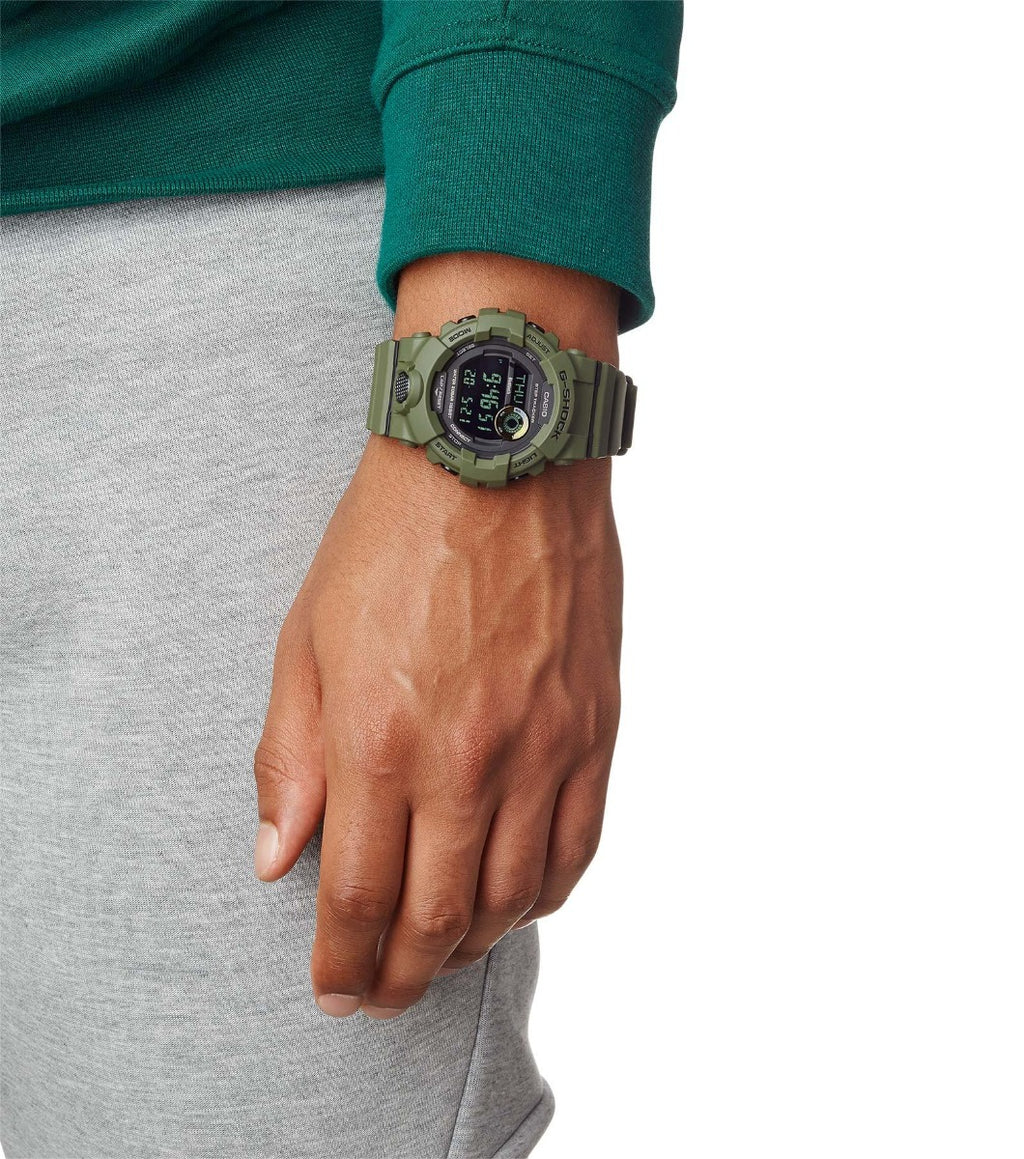 Casio G-Shock Gwyliad Digidol i Ddynion gyda Deial Du a Strap Gwyrdd GBD-800UC-3ER