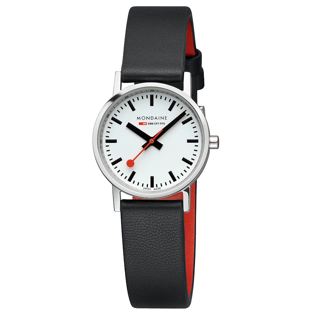 Mondaine Classic Ladies Watch with White Dial and Black Vegan Leather Strap A658.30323.11SBBV