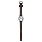 Cloc Menywod Clasurol Mondaine gydag Wyneb Gwyn a Strap Lledr Fegan Brown A658.30323.11SBGV