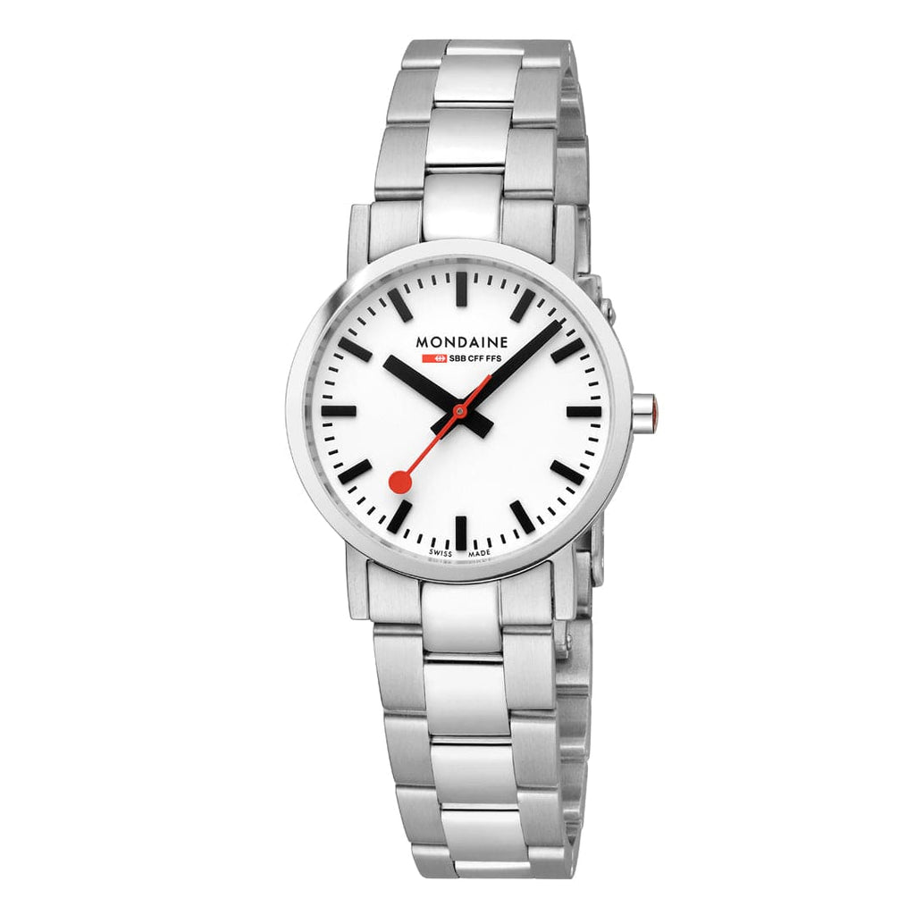 Mondaine Classic Ladies Watch with White Dial and Silver Strap A658.30323.11SBJ