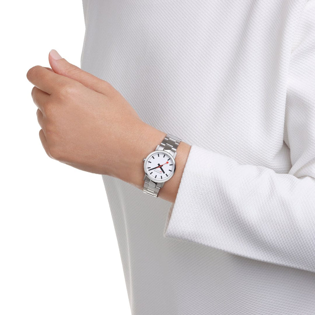 Mondaine Classic Ladies Watch with White Dial and Silver Strap A658.30323.11SBJ