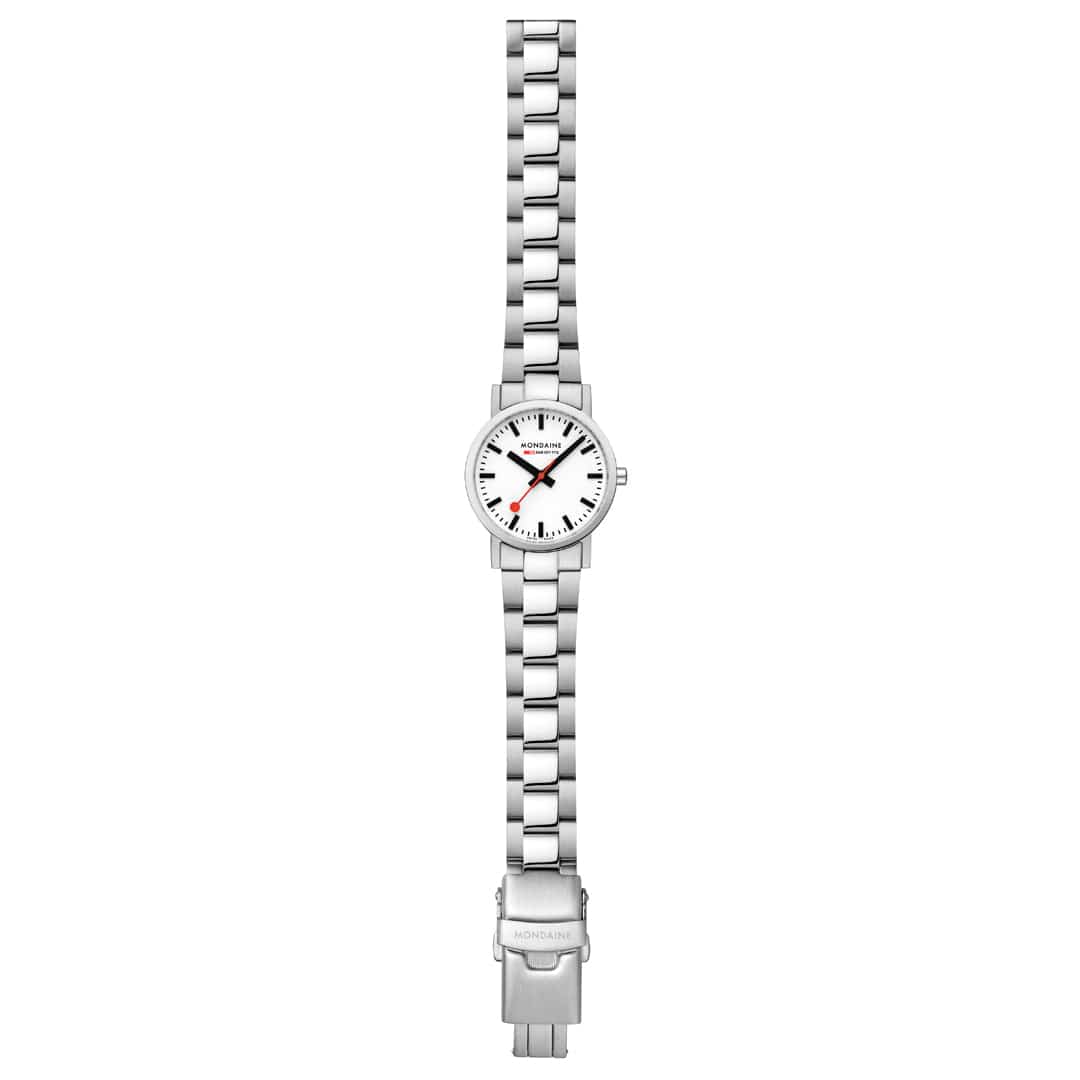 Mondaine Classic Ladies Watch with White Dial and Silver Strap A658.30323.11SBJ