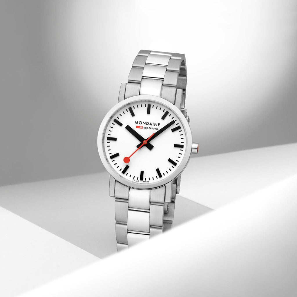 Mondaine Classic Ladies Watch with White Dial and Silver Strap A658.30323.11SBJ