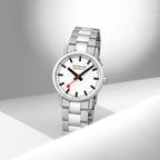 Mondaine Classic Ladies Watch with White Dial and Silver Strap A658.30323.11SBJ