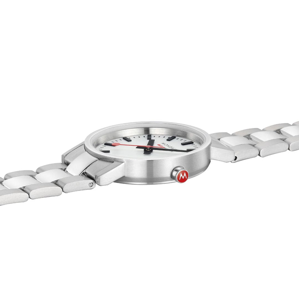 Mondaine Classic Ladies Watch with White Dial and Silver Strap A658.30323.11SBJ