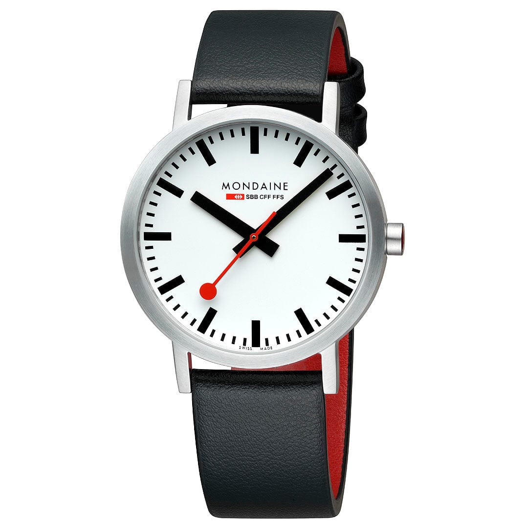 Mondaine Classic Mens Watch with White Dial and Black Vegan Leather Strap A660.30360.16SBBV