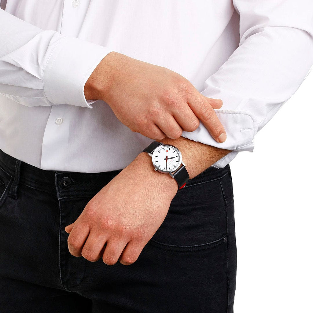 Mondaine Classic Mens Watch with White Dial and Black Vegan Leather Strap A660.30360.16SBBV
