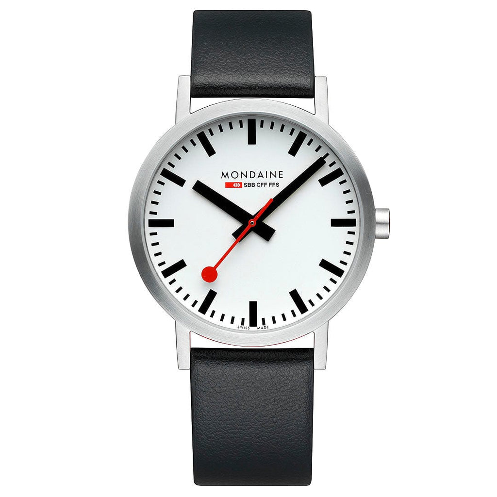 Mondaine Classic Mens Watch with White Dial and Black Vegan Leather Strap A660.30360.16SBBV