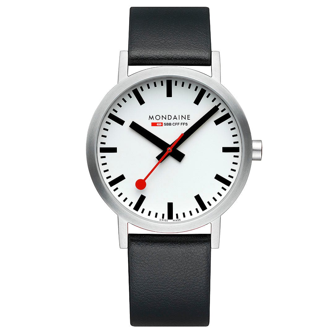 Mondaine Classic Mens Watch with White Dial and Black Vegan Leather Strap A660.30360.16SBBV