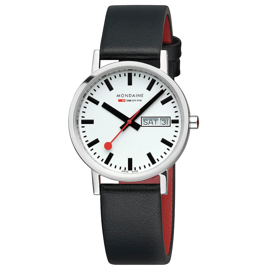 Mondaine Classic Mens Watch with White Dial and Black Vegan Leather Strap A667.30314.11SBBV