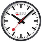 Cloc Wal Mondaine gydag Wyneb Gwyn ac Achos Du A990.CLOCK.12SBB