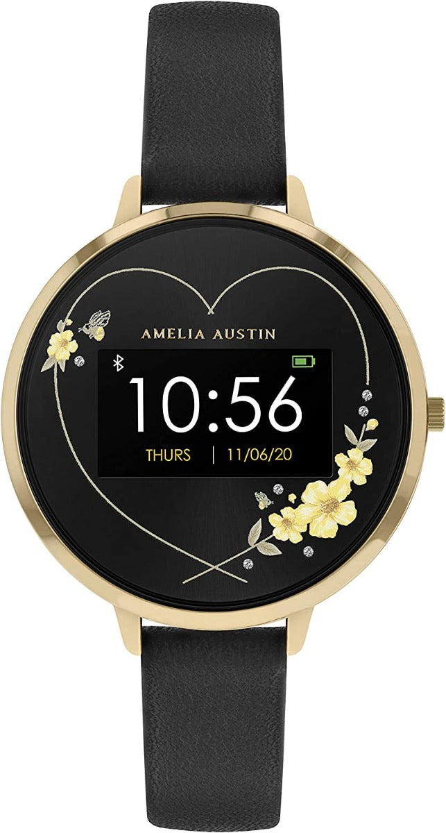 Amelia Austin Camellia Buttercup Ladies Smart Watch with Black Leather Strap AA03-2006