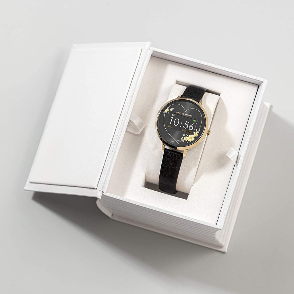 Amelia Austin Camellia Buttercup Ladies Smart Watch with Black Leather Strap AA03-2006