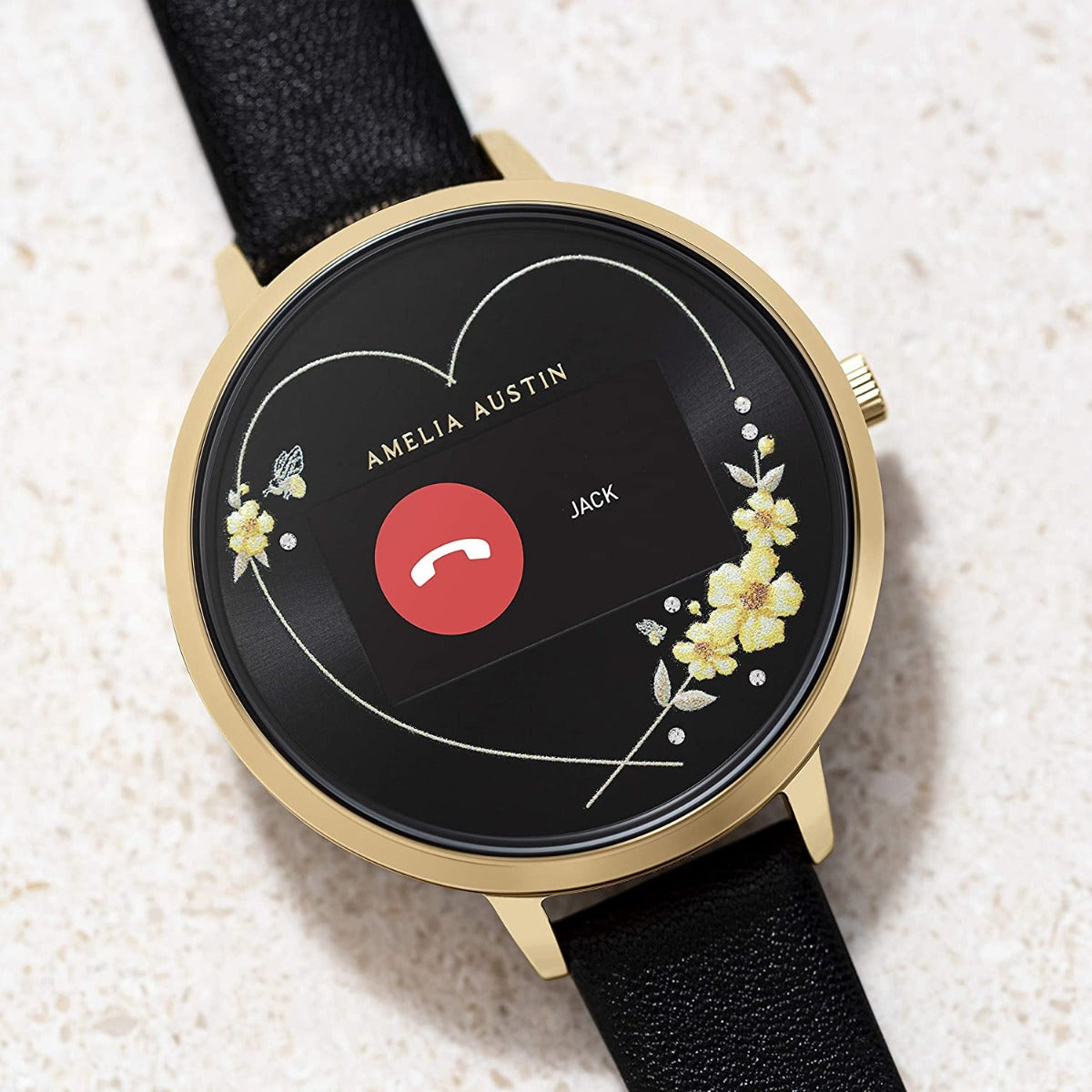 Amelia Austin Camellia Buttercup Ladies Smart Watch with Black Leather Strap AA03-2006