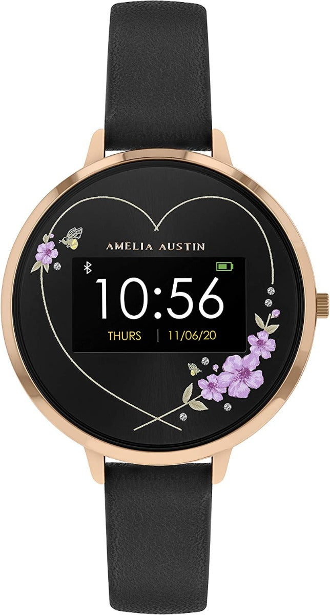 Amelia Austin Camellia Heather Ladies Smart Watch with Black Leather Strap AA03-2008