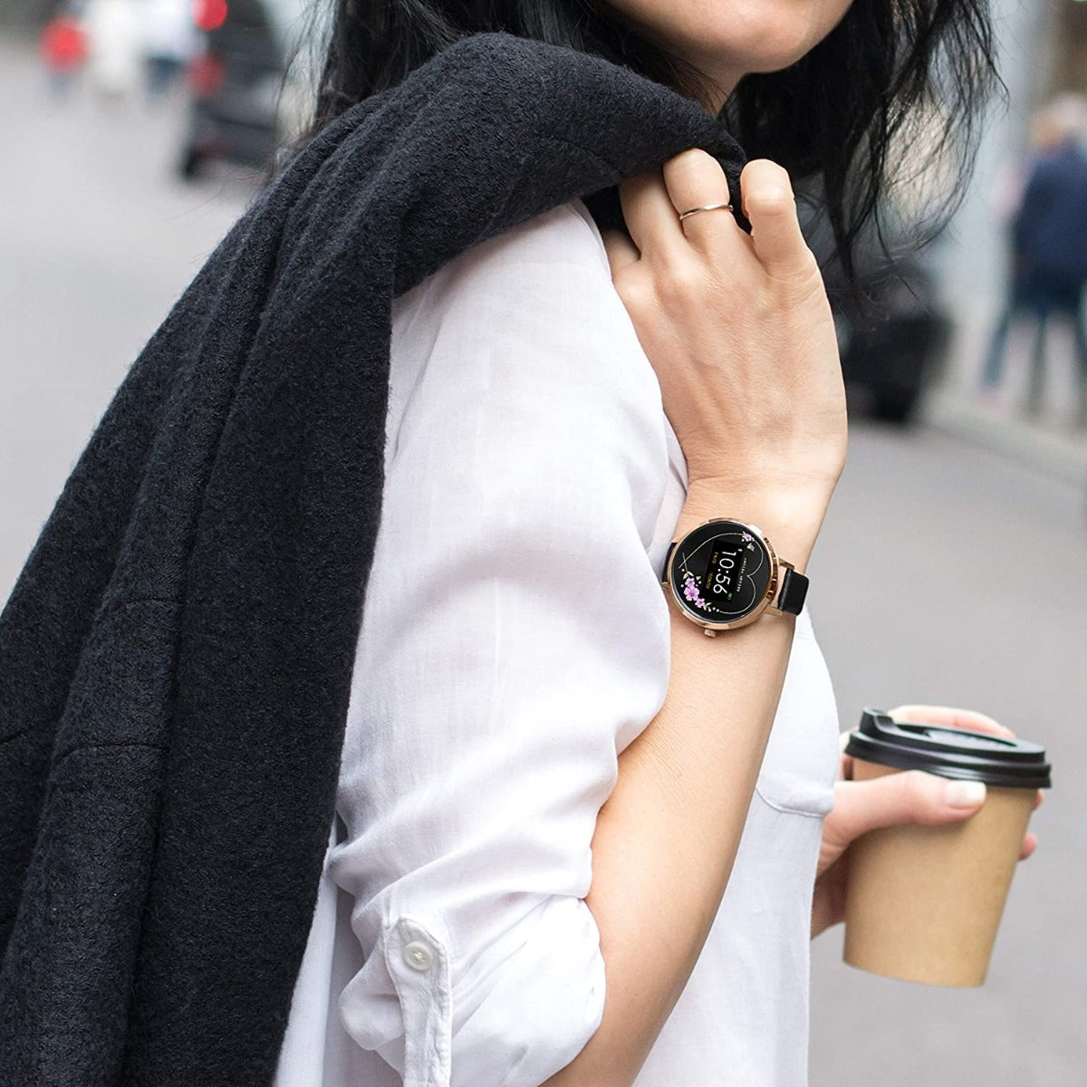 Amelia Austin Camellia Heather Ladies Smart Watch with Black Leather Strap AA03-2008