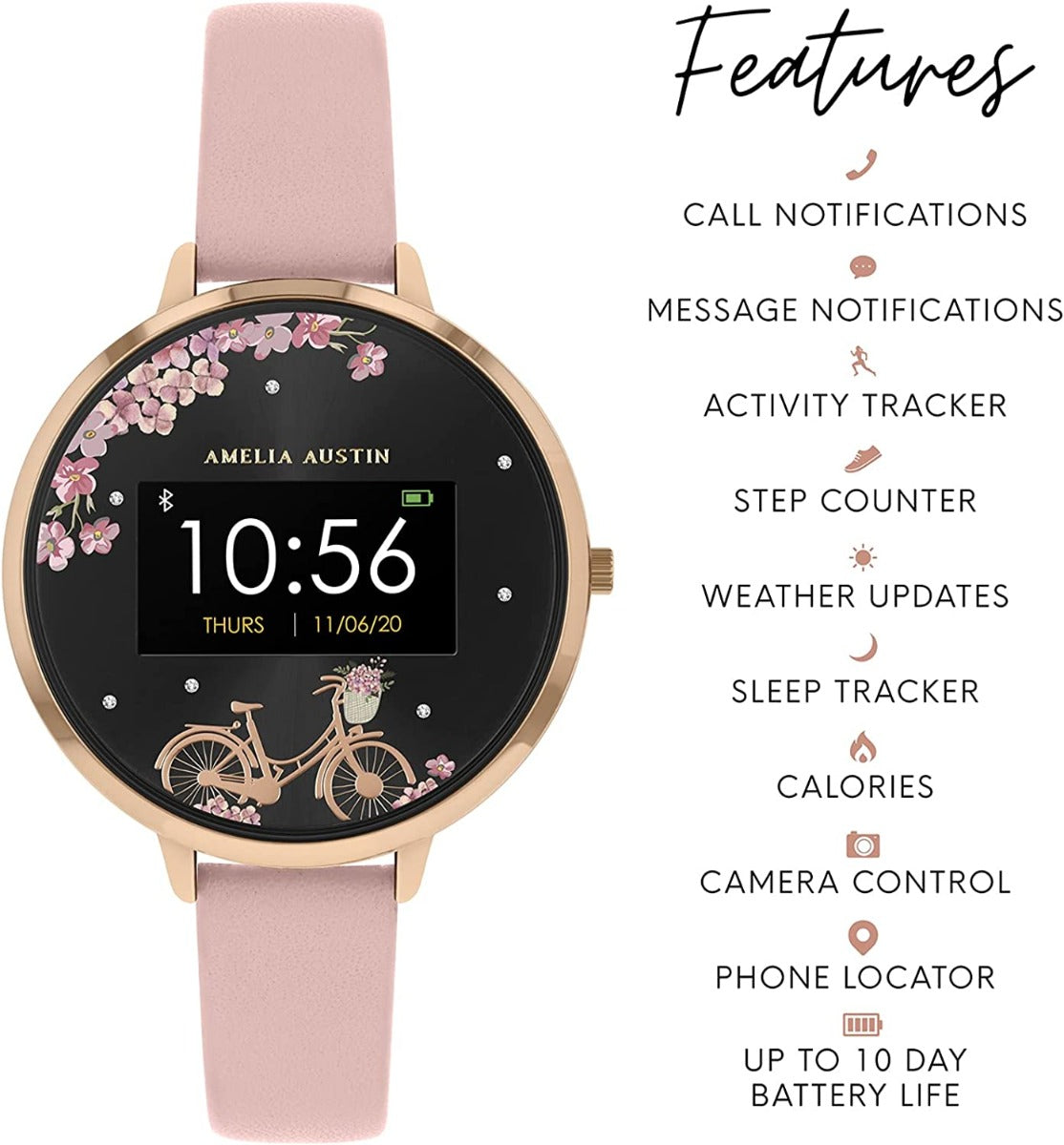 Amelia Austin Bicycle Ladies Smart Watch with Pink Leather Strap AA03-2018