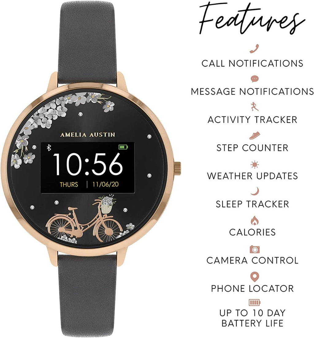 Amelia Austin Bicycle Ladies Smart Watch with Grey Leather Strap AA03-2022