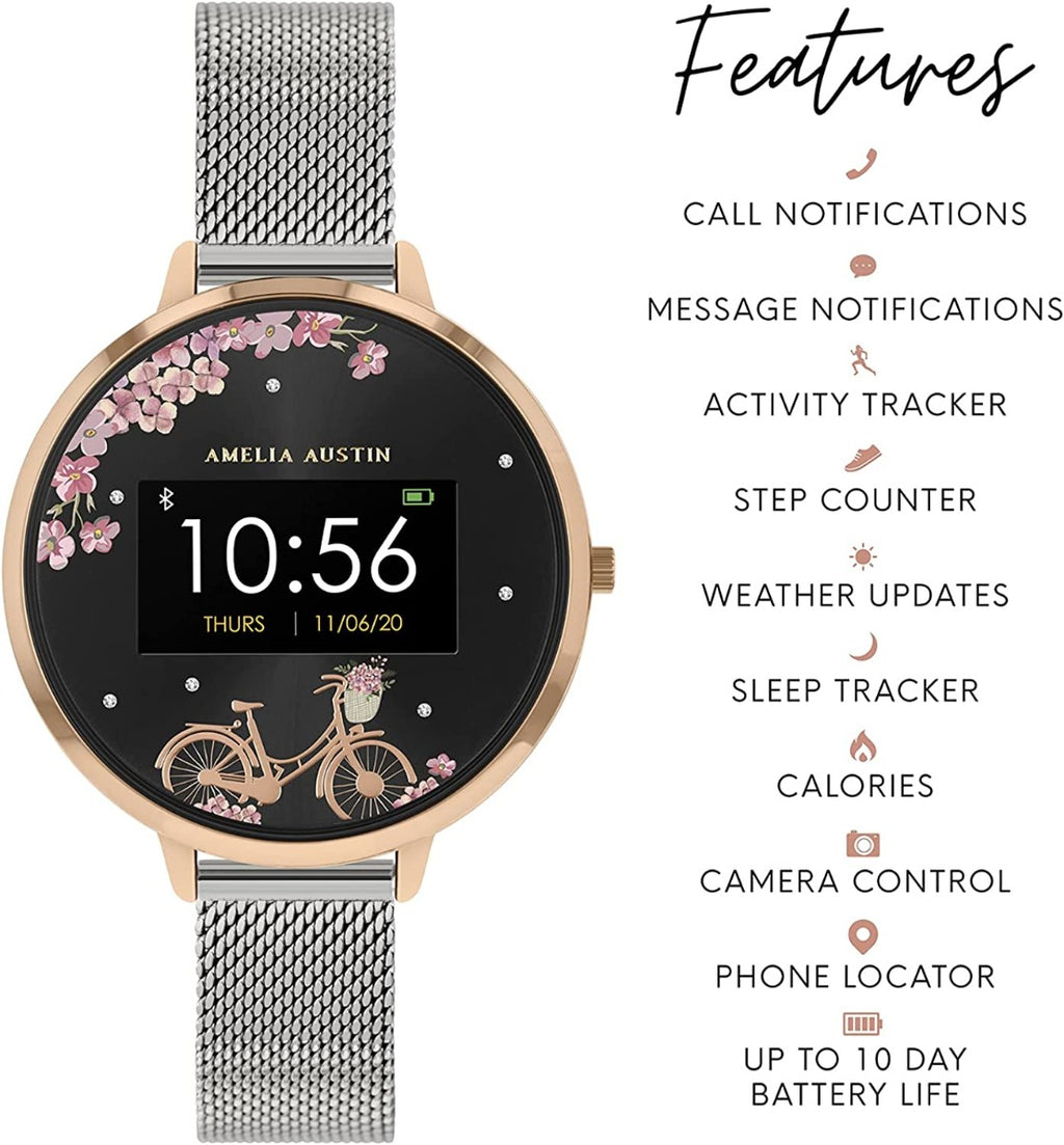 Amelia Austin Bicycle Ladies Smart Watch with Silver Milanese Strap AA03-4003