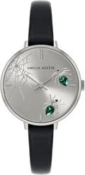 Amelia Austin Ladies Watch with Black Leather Strap and Silver Dial AA2005