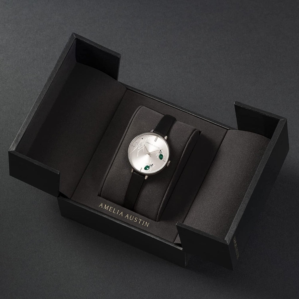 Amelia Austin Ladies Watch with Black Leather Strap and Silver Dial AA2005