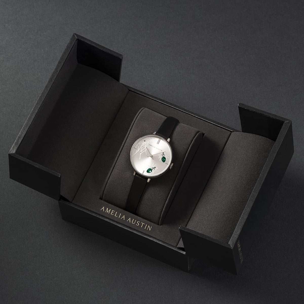 Amelia Austin Ladies Watch with Black Leather Strap and Silver Dial AA2005
