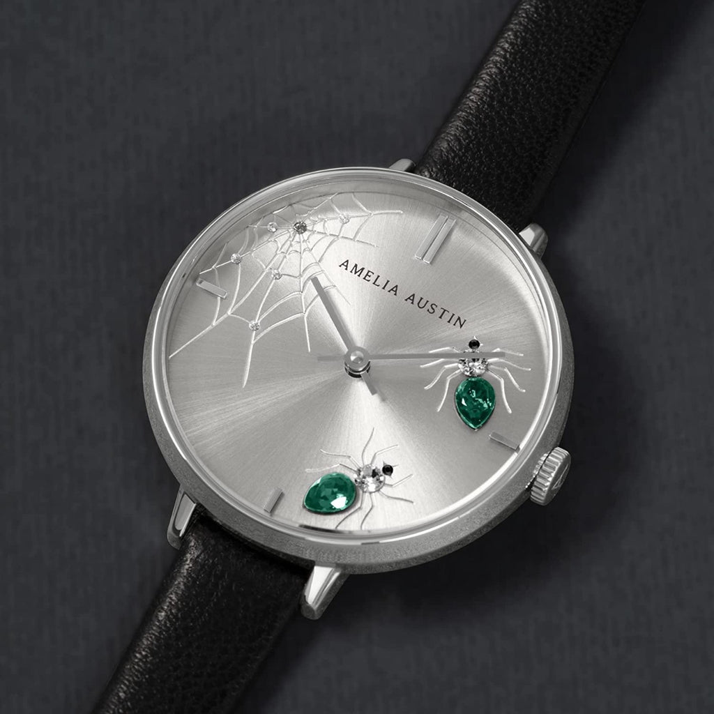 Amelia Austin Ladies Watch with Black Leather Strap and Silver Dial AA2005
