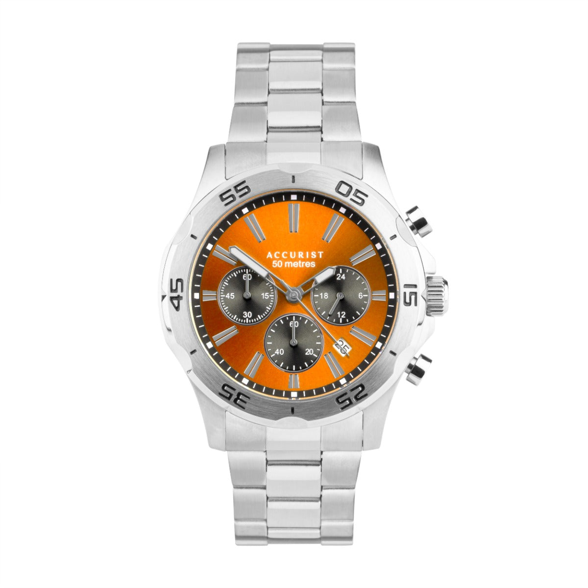 Accurist Mens Watch with Orange Dial and Silver Bracelet 7397