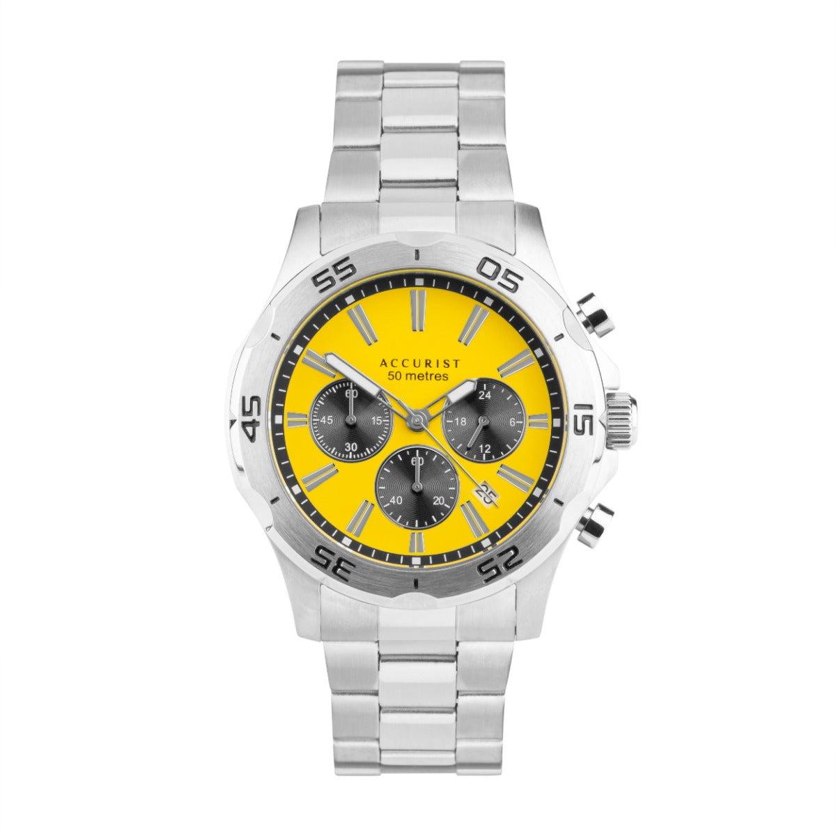 Accurist Mens Watch with Yellow Dial and Silver Bracelet 7398