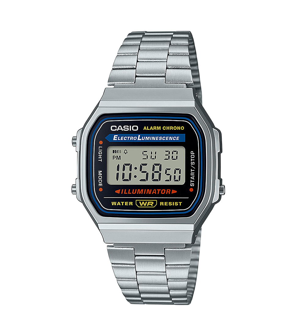 Casio Collection Mens Digital Watch with Black Dial and Silver Strap A168WA-1YES