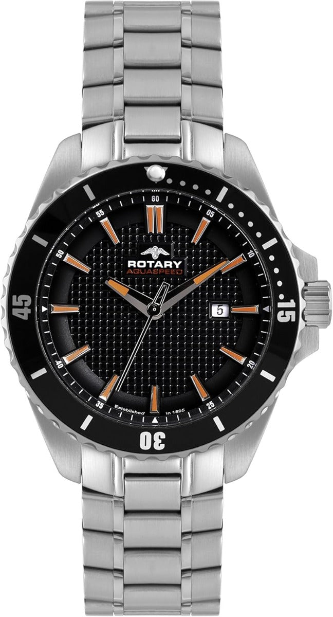 Rotary Mens Watch with Black Dial and Silver Bracelet AGB00293/04