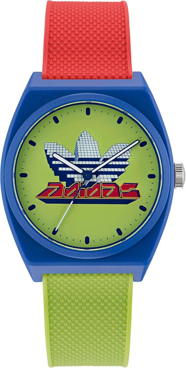 Adidas Mens Watch with Green Dial Green and Red Resin Strap AOST230552I