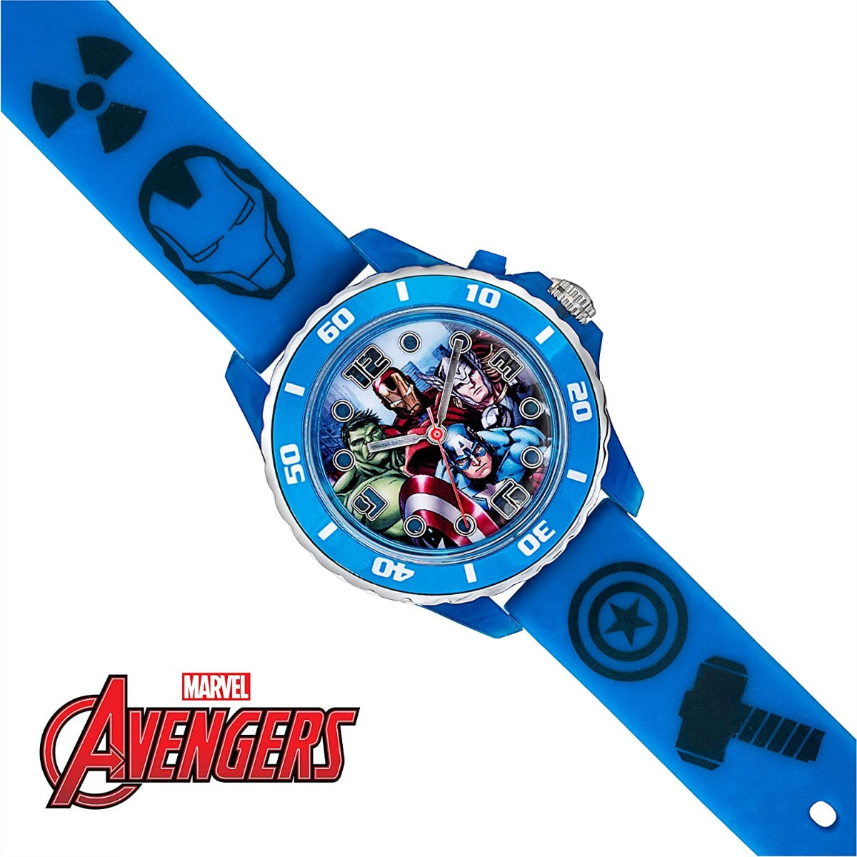 Cloc Plant Disney Marvel Avengers gyda Strap Rwber Glas AVG3506