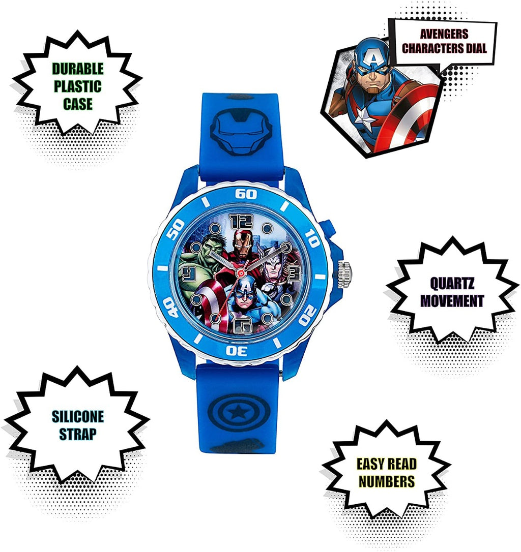 Cloc Plant Disney Marvel Avengers gyda Strap Rwber Glas AVG3506