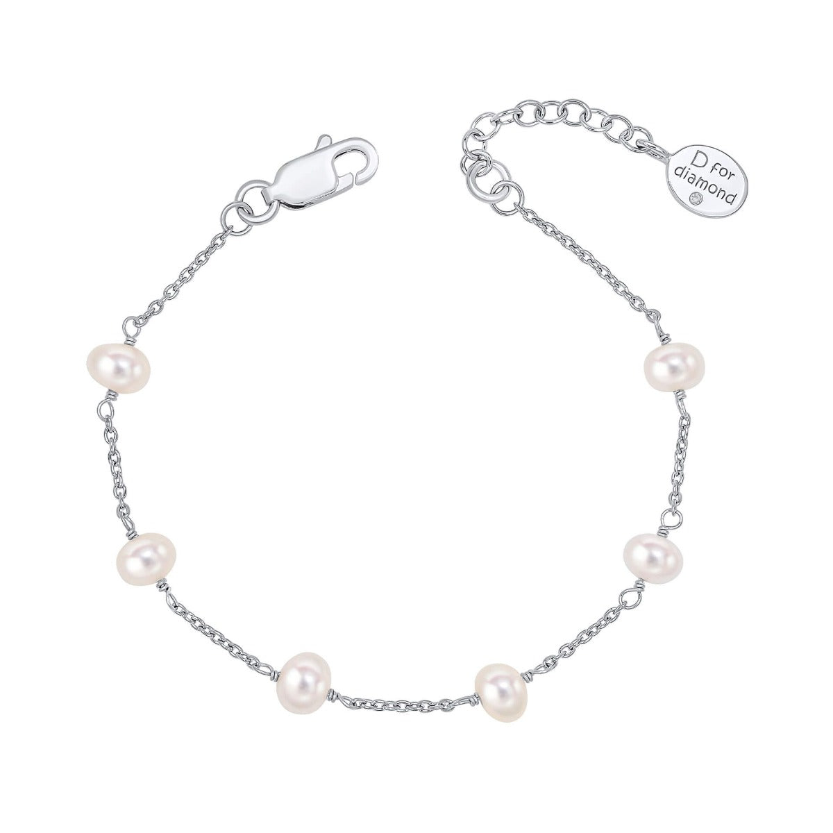 D for Diamond Pearl Station Bracelet with Real Diamond B5449W