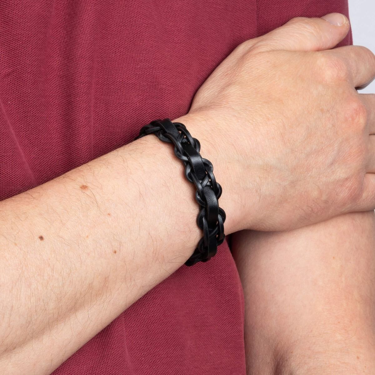 Fred Bennett Black Braided Leather Bracelet with Black Clasp B5508