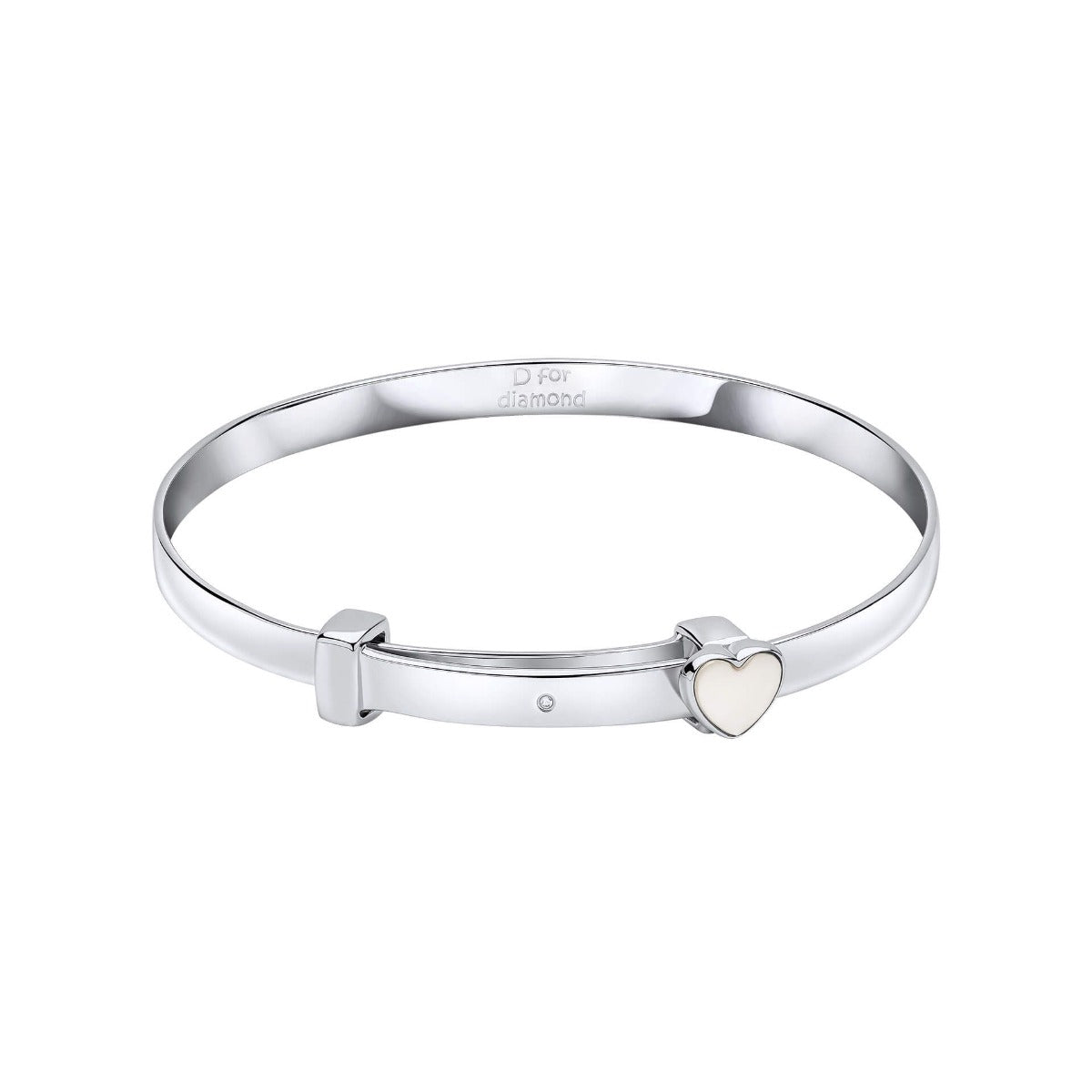 D for Diamond Mother of Pearl Heart Expandable Bangle with Real Diamond B5577P