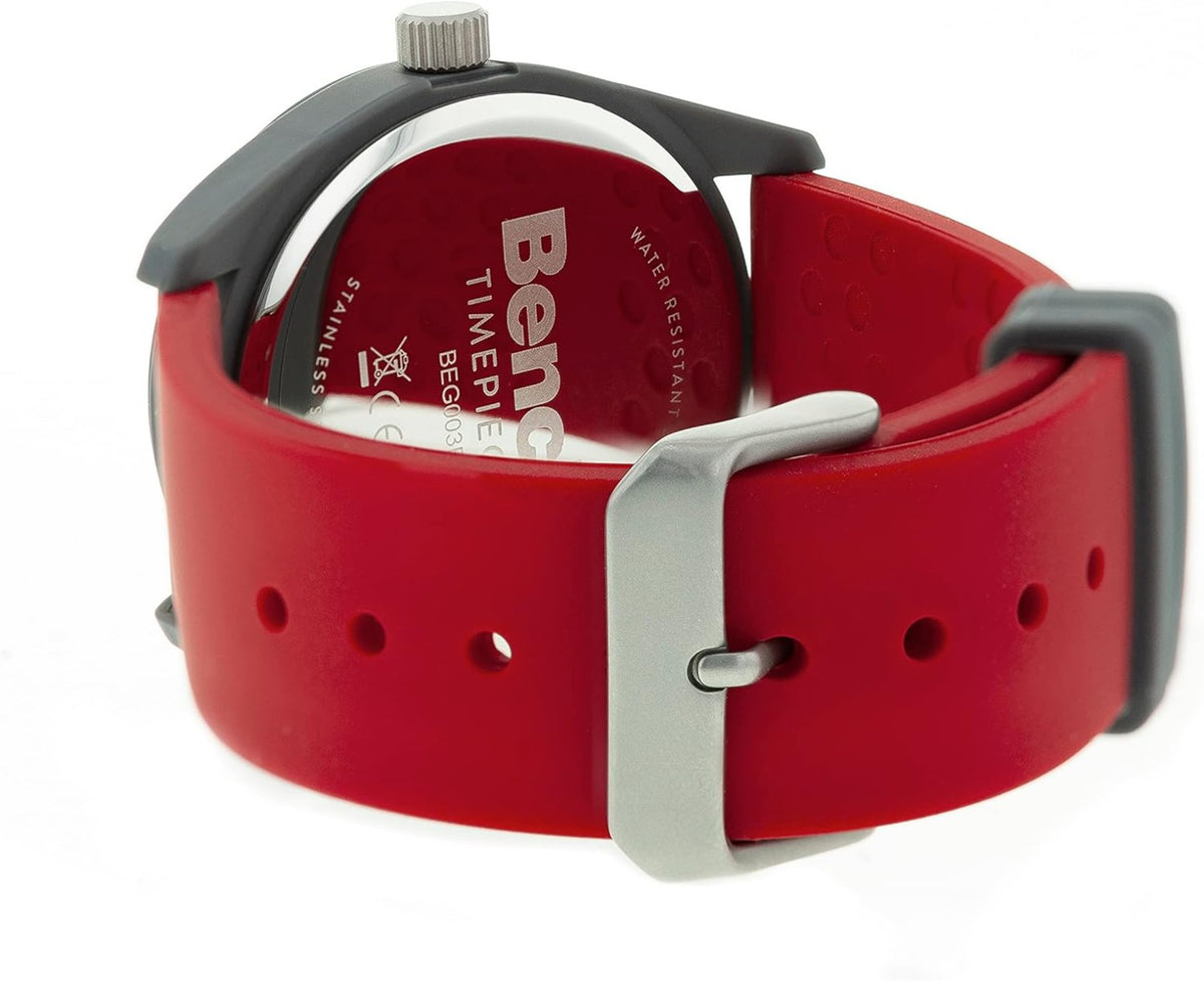 Bench Mens Watch with Grey Dial and Red Silicone Strap BEG003R