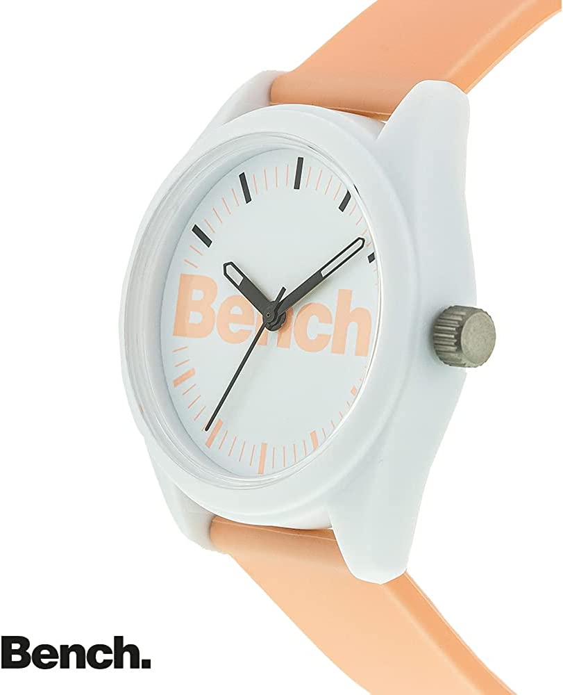 Bench Ladies Watch with White Dial and Peach Silicone Strap BEL003P