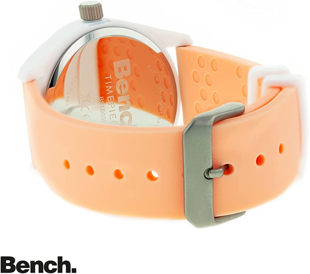 Bench Ladies Watch with White Dial and Peach Silicone Strap BEL003P
