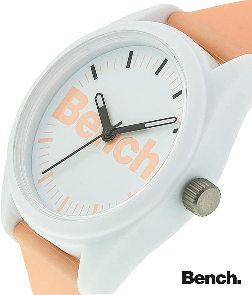 Bench Ladies Watch with White Dial and Peach Silicone Strap BEL003P