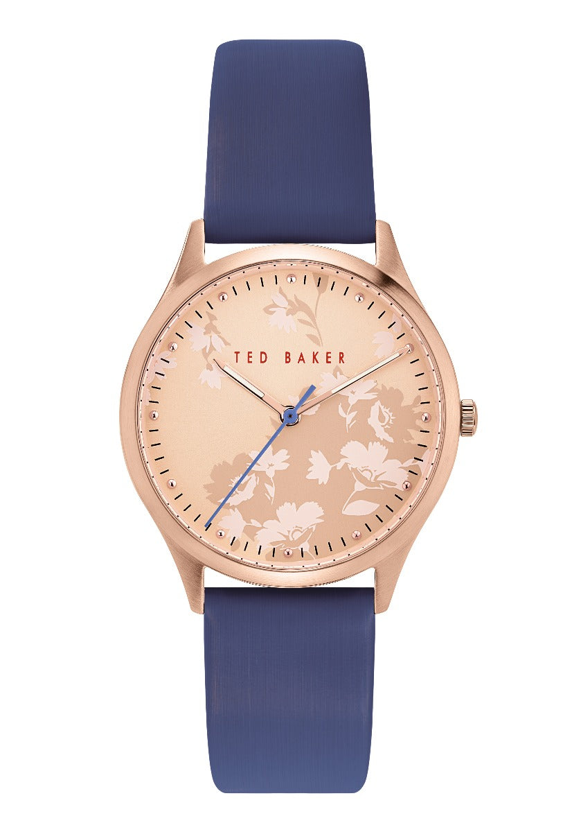 Gwylio i Fenywod Ted Baker Belgravia gyda Deial Aur Rosyn a Strap Lledr Porffor BKPBGS005