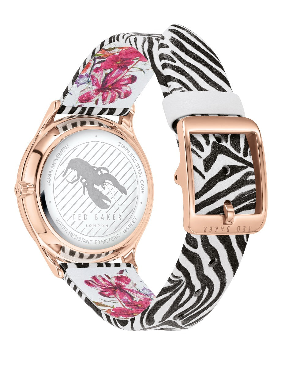 Ted Baker Belgravia Ladies Watch with White Dial and Black and White Leather Strap BKPBGS011