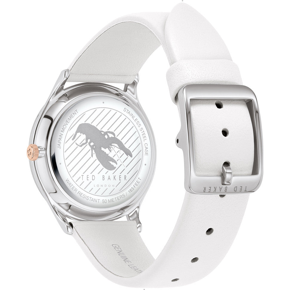 Ted Baker Ladies Watch with White Dial and White Leather Strap BKPBGS012