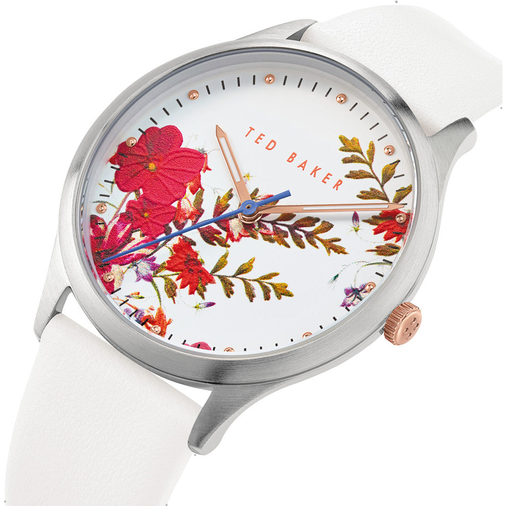 Ted Baker Ladies Watch with White Dial and White Leather Strap BKPBGS012