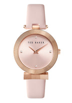 Gwylio Merched Ted Baker gyda Deial Pinc a Strap Lledr Pinc BKPBWF003